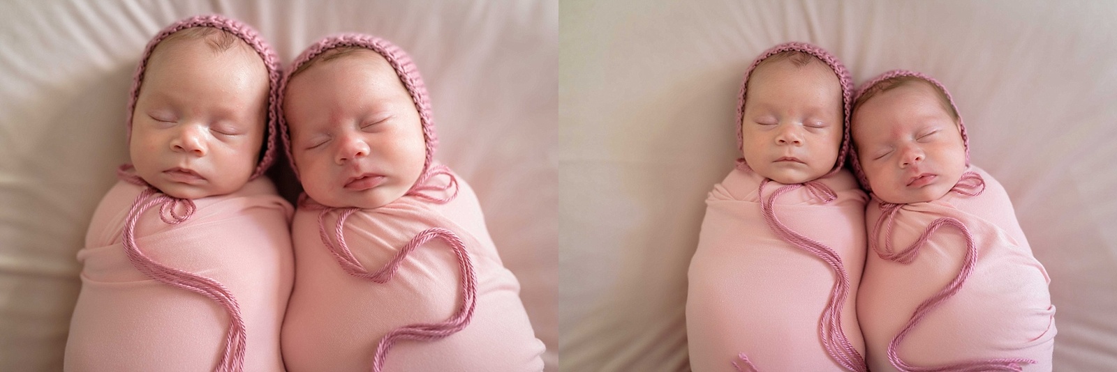Twin baby girls snuggle during newborn photo session
