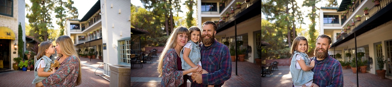 Cute family photos by yellow vase in Malaga Cove Plaza