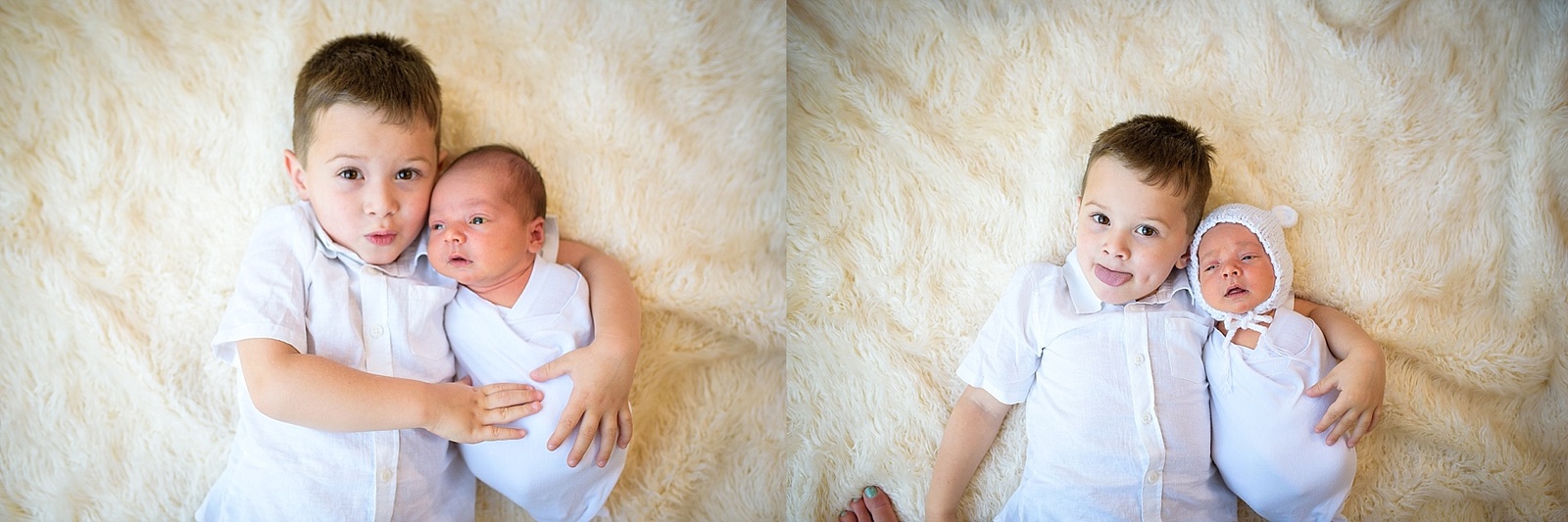 Big brother and baby brother pose for newborn photoshoot