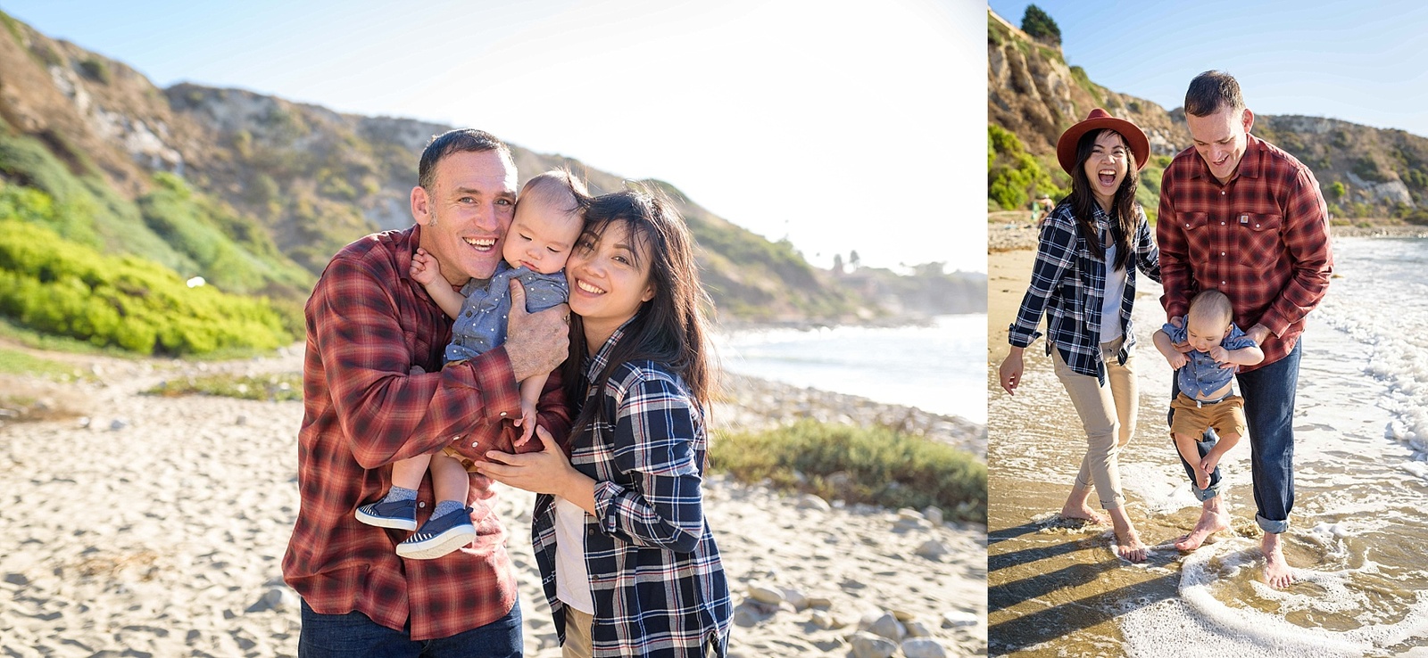 Family plays in the ocean water during family photoshoot